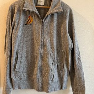 Billy Reid zip up sweatshirt, mottled gray with bird detail.  Men's size S.